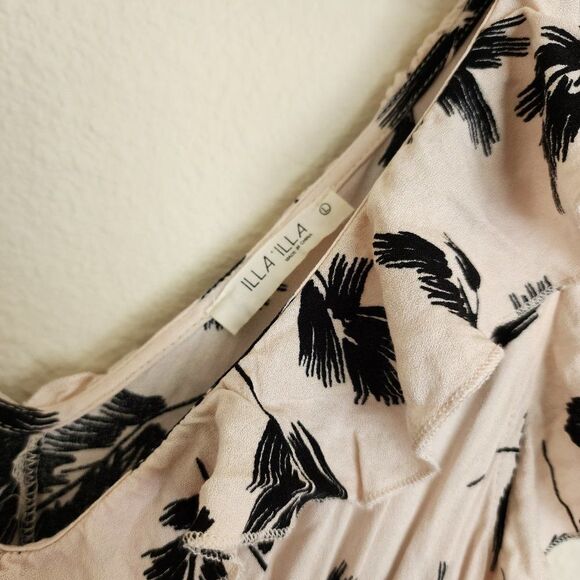 ILLA ILLA Tiered Ruffle Midi Dress L Sleeveless V-Neck Floral Boho Cream Black - Picture 7 of 9